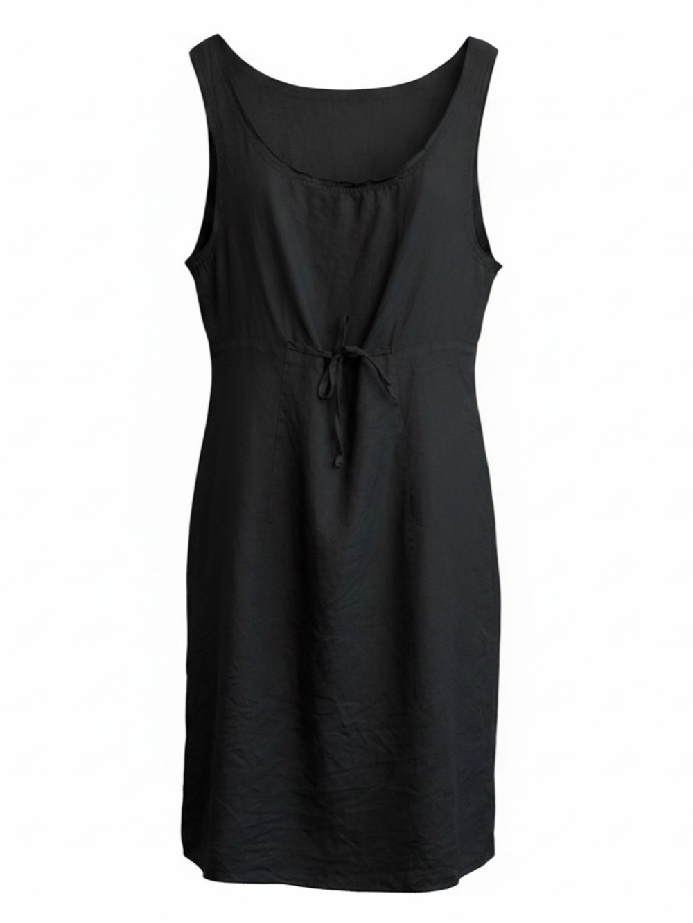 Classic Black Sleeveless Tie-Waist‎ Dress 100% linen made in Italy vintage large